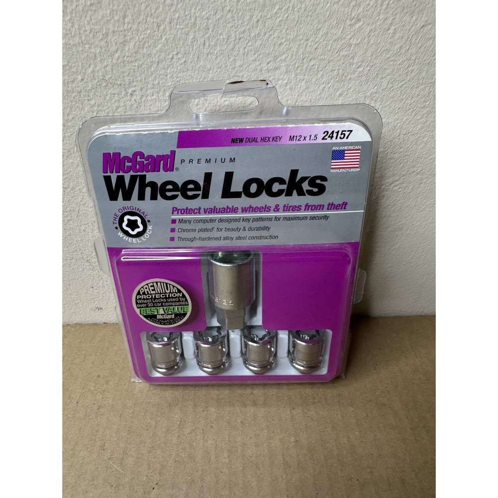 McGard 24157 Wheel Locks Cone Seat M12x1.5 Chrome Dual Hex 4 Locks + 1 Key